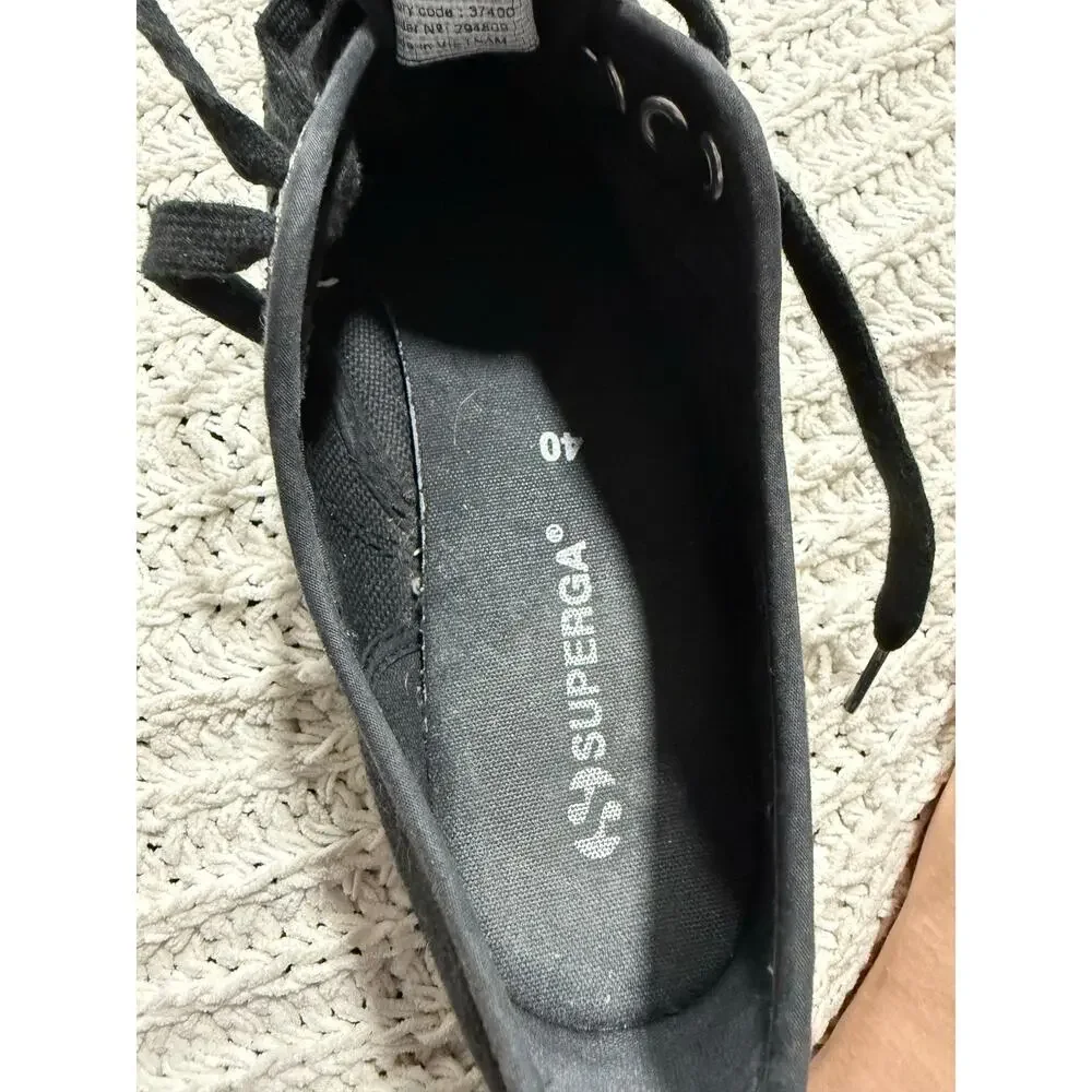 Superga Platform Sneakers Shoes Canvas Rubber Womens 9 EU 40 S0001L0 Black White